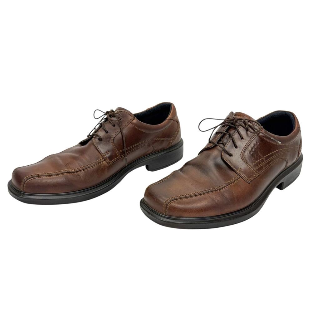 Ecco Brown Helsinki Leather Lace Up Derby Dress Shoes 45/11-11.5 Comfort Classic